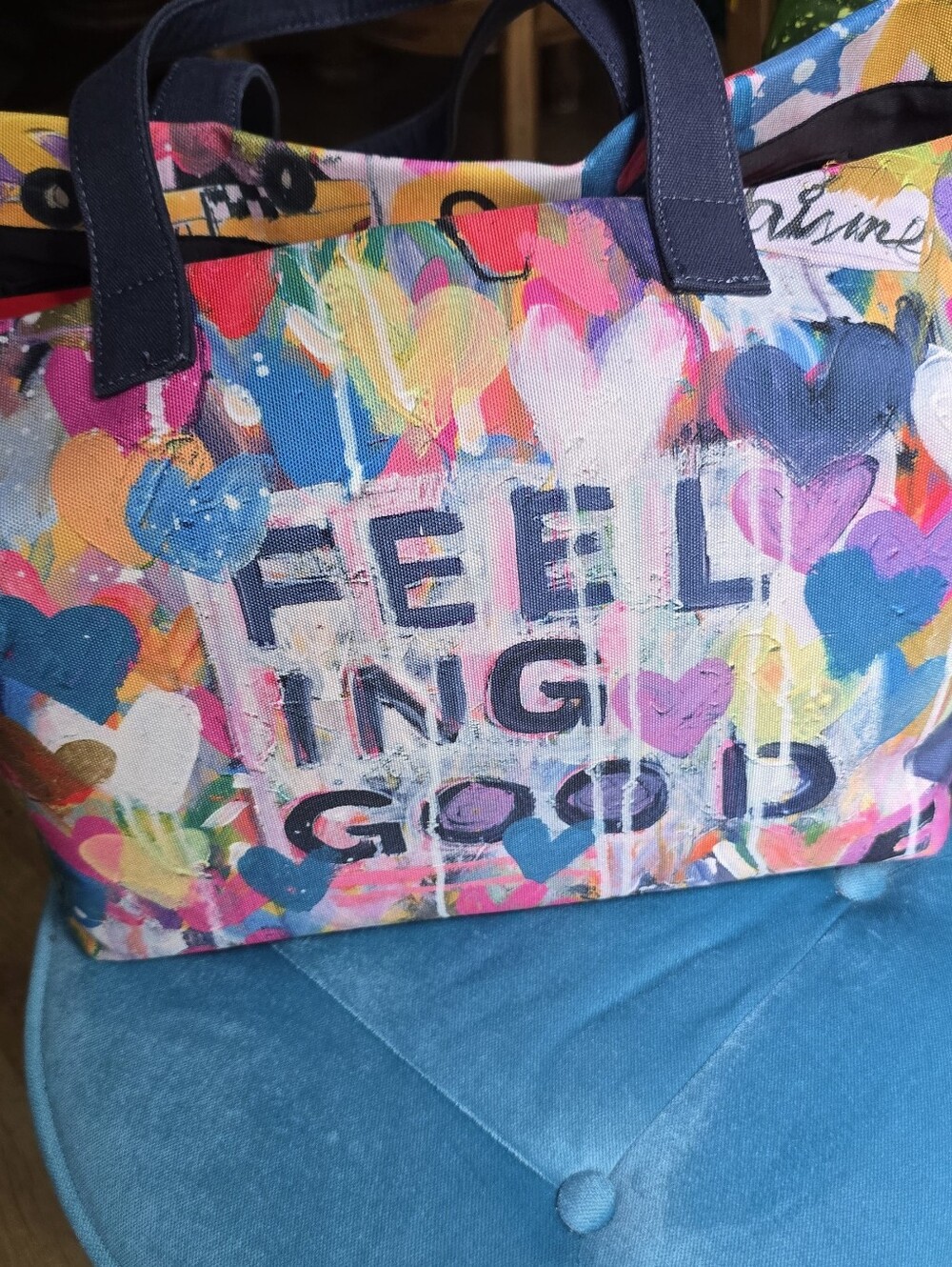 Aqua Kerri Rosenthal Colorful Canvas Tote - Black Interior